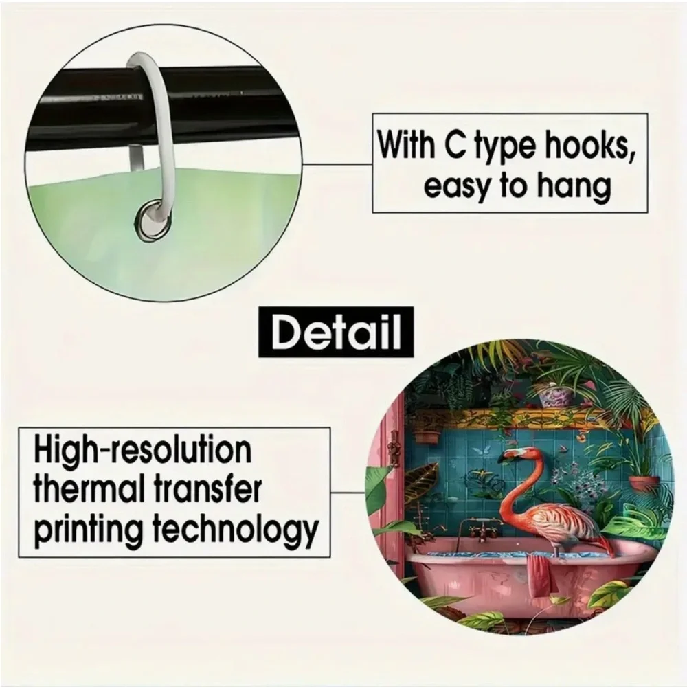 Tropical Flamingo Shower Curtain Bathroom Set - Pink and Teal
